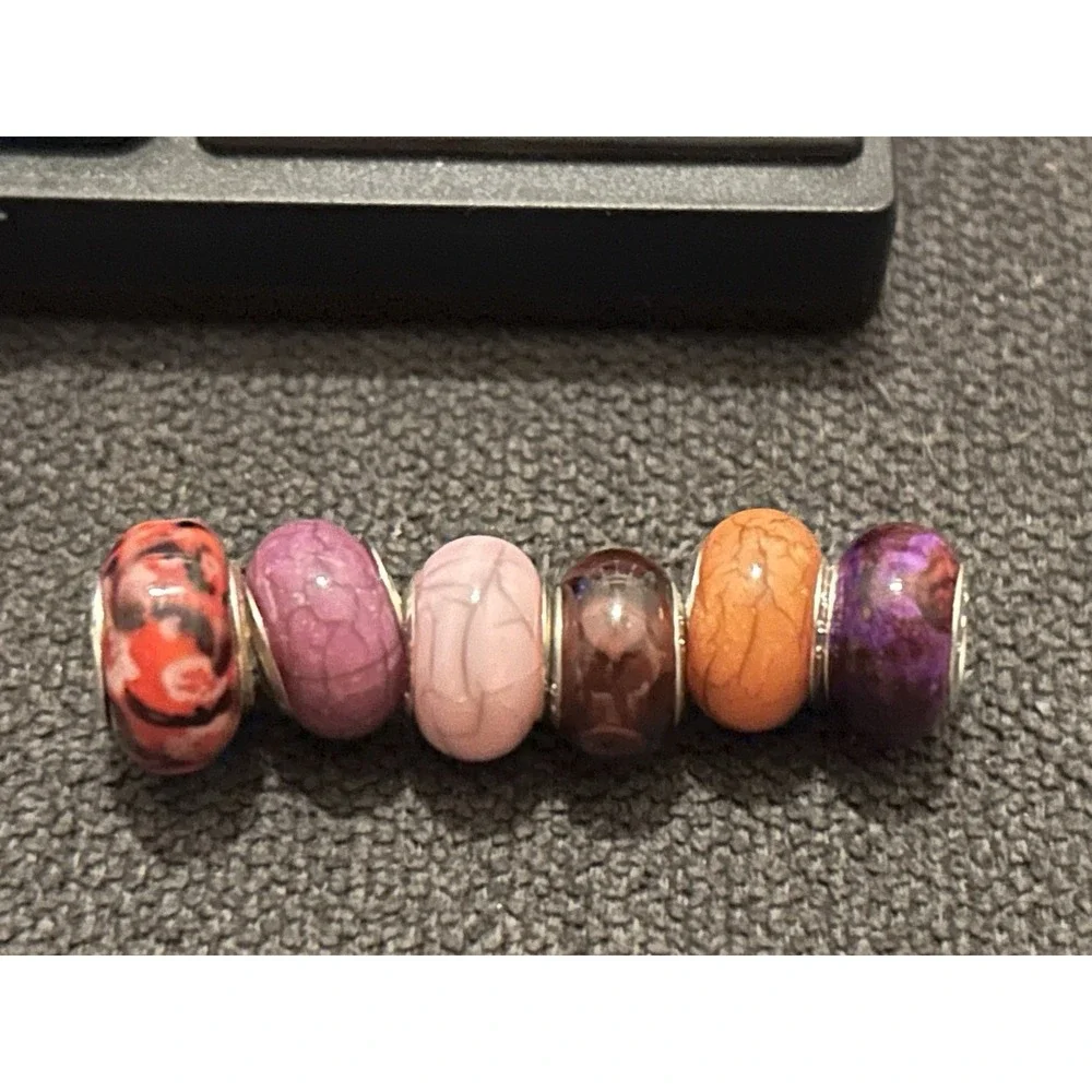 Lot of 6 Sterling Silver Core Bracelet Charm Beads Lampwork Glass Style 925 3